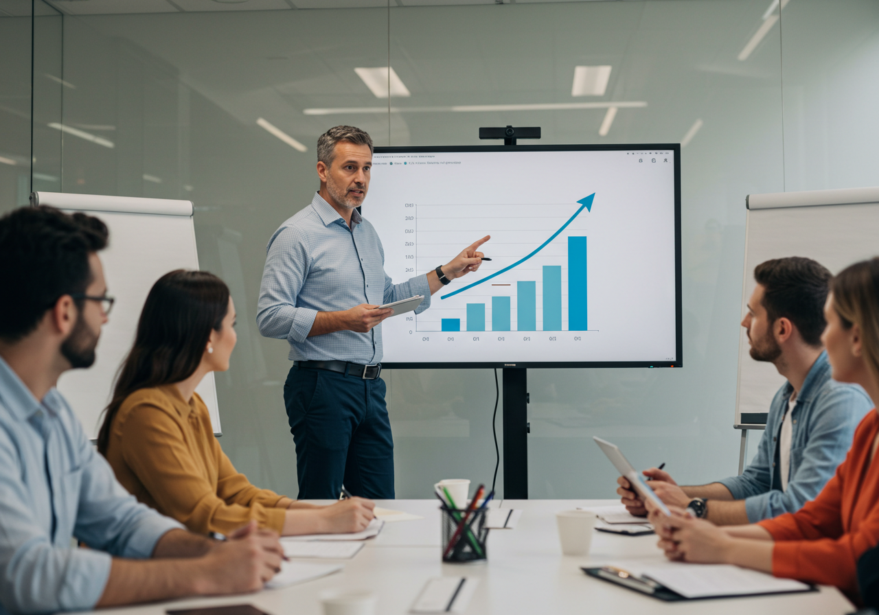 Consultor presentando un taller de liderazgo.